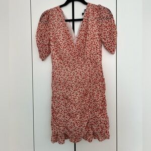 Lulu’s Send a Sonnet Pink Floral Print Ruched Short Sleeve Mini Dress, Size S